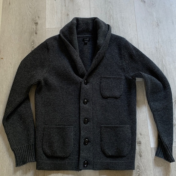Men's J Crew 100% Lambswool Cardigan gray size S three pockets  cabin preppy - Picture 2 of 11